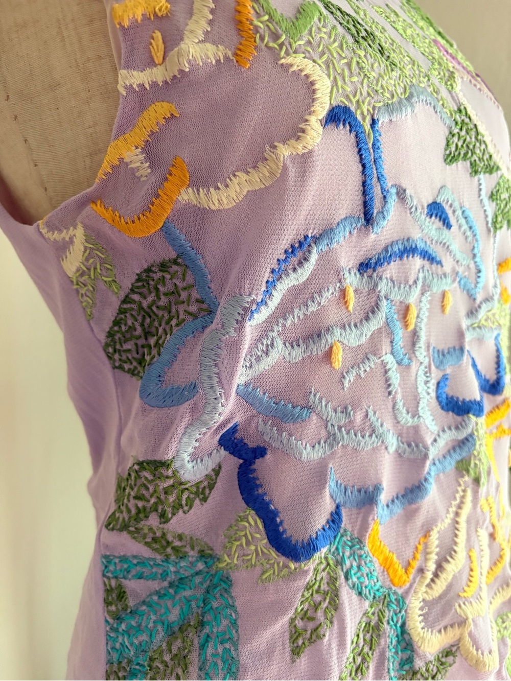 Vivienne Tam VTG Sheer Mesh Embroidered Floral Tank Top Shirt 90s Rare Purple 2 - Picture 7 of 15